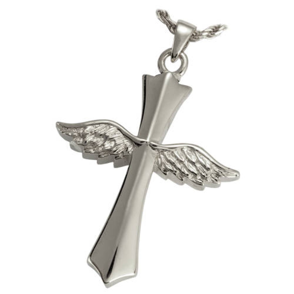 Cross Cremation Jewelry Ash Pendant, Silver Wings