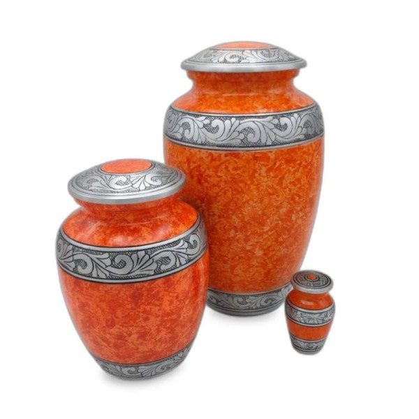 sunset orange cremation urns, large, medium small for human or pets