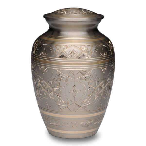 silver and gold brass pet urn