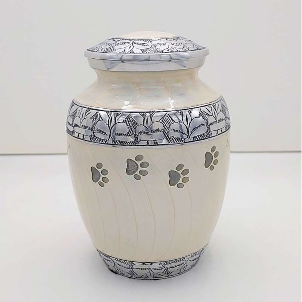 white paw print pewter pet urn