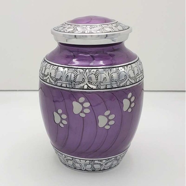 purple paw print pewter pet urn