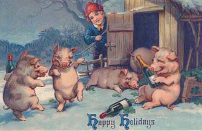 dancing pig postcard