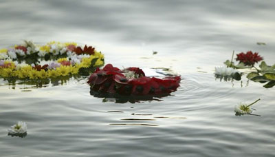 floral wreath on the water